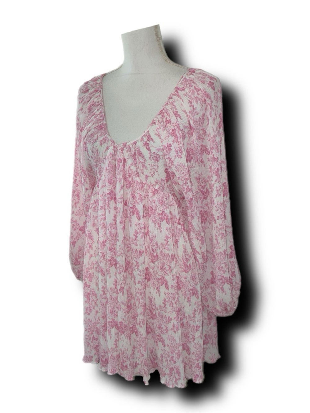 Mable Paris Floral Textured Long Sleeve Minidress Cottagecore Barbiecore Vibes - Picture 6 of 10